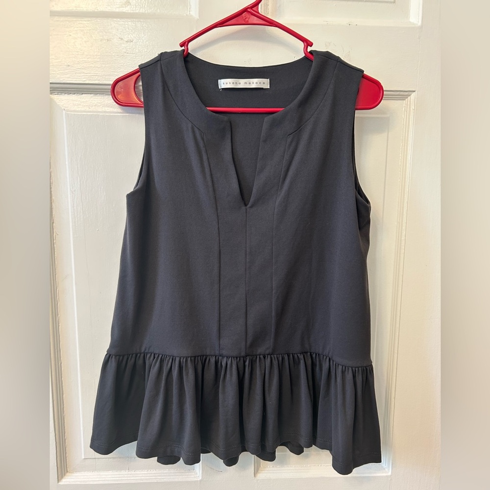 Susana Monaco Peplum Top Women’s XS Black Sleeveless Ruffle Hem EUC